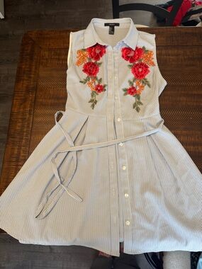 Forever 21 Blue & White Striped Top with Collar